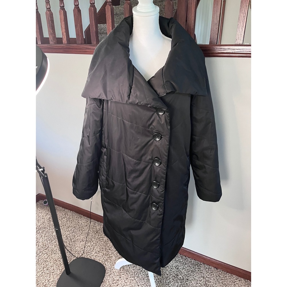 Calvin Klein Womens Black Quilted Puffer Coat Oversized Shawl Collar XL